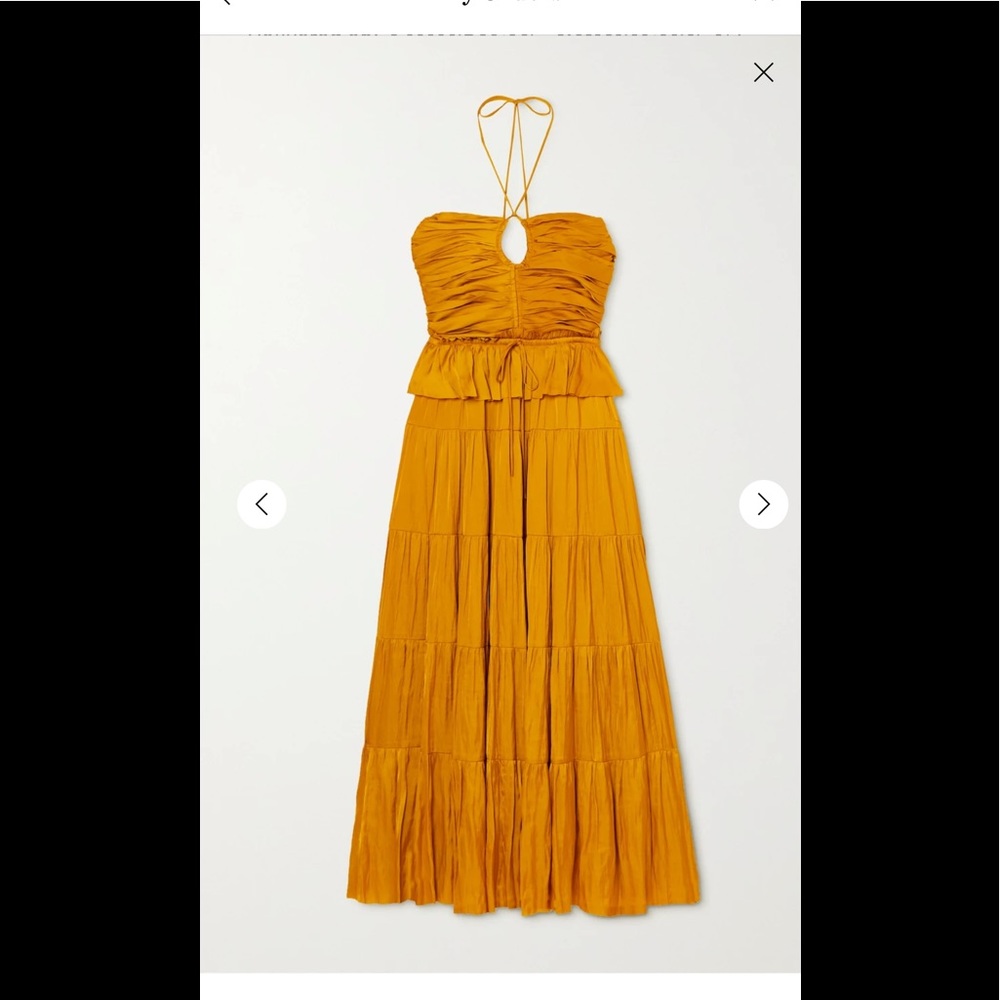 ULLA JOHNSON tiered ruched satin halterneck midi dress